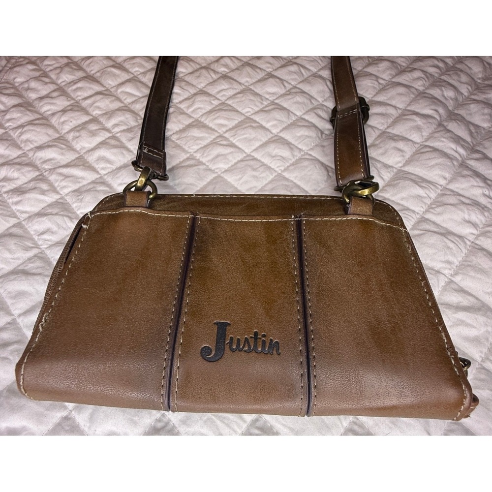 Justin Brown Leather Crossbody Wallet Bag Turn Lock‎ Western Small Shoulder Bag